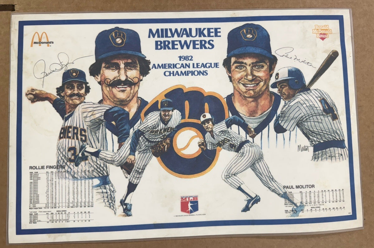 1982 MILWAUKEE BREWERS American League Place Mat Paul Molitor McDonalds 3 Mattes