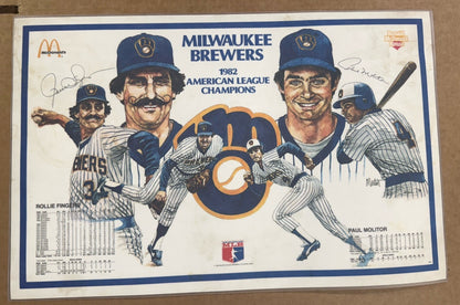1982 MILWAUKEE BREWERS American League Place Mat Paul Molitor McDonalds 3 Mattes