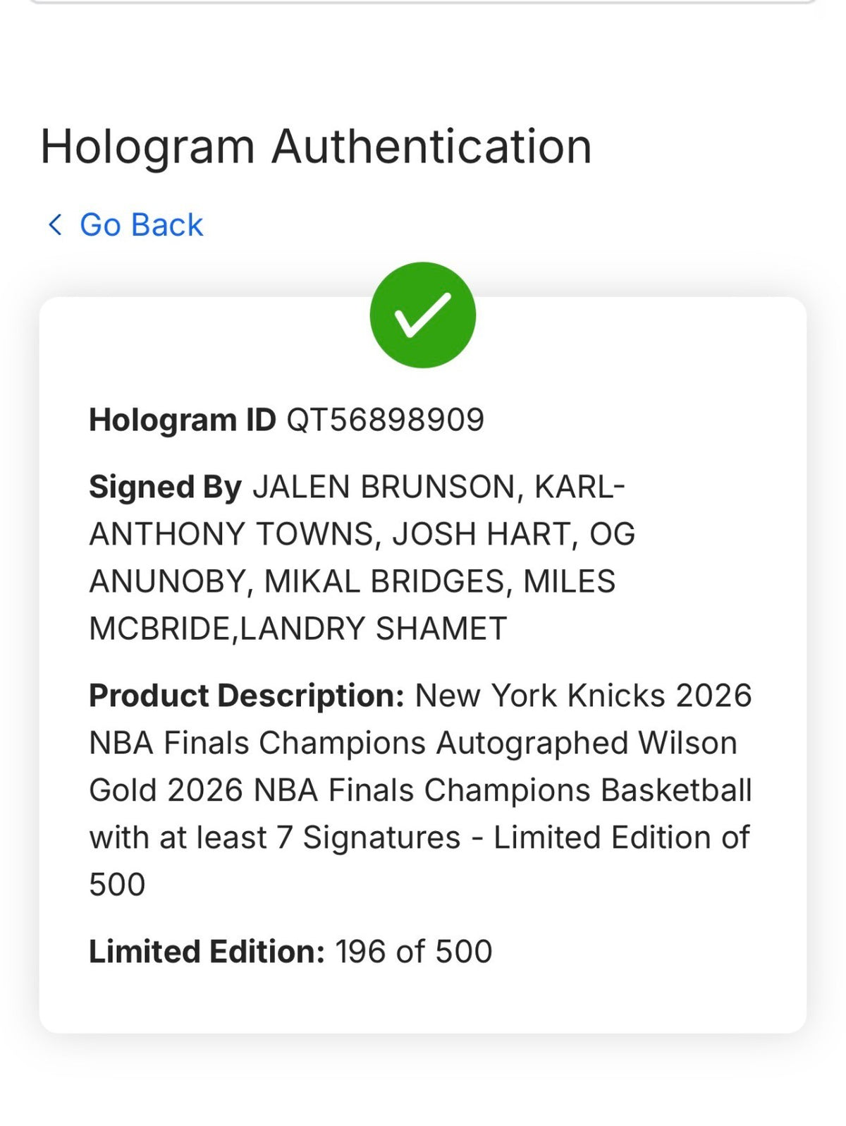 NY Knicks Team Signed 2026 Finals Basketball /500 Jalen Brunson Og Auto Fanatics
