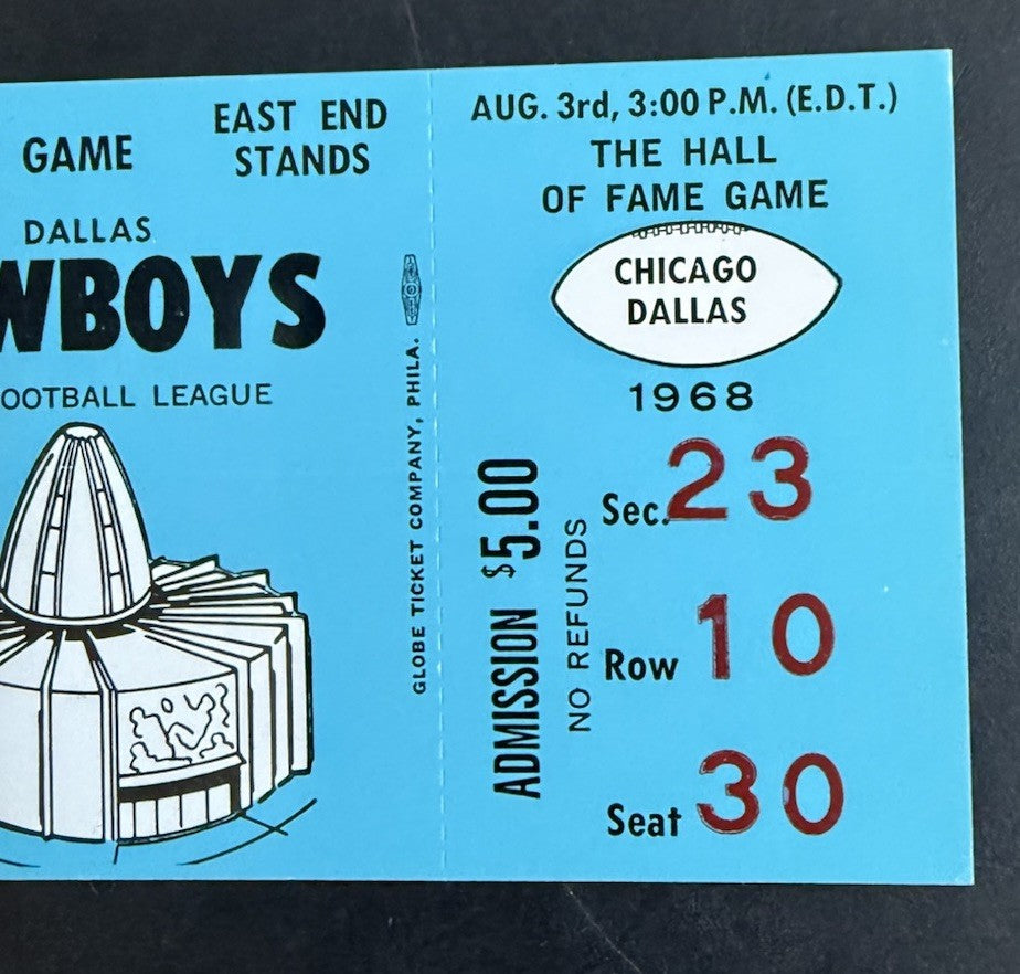 1968 HALL of FAME GAME ticket 8/3 CHICAGO BEARS Dallas Cowboys DD LEWIS debut Mt