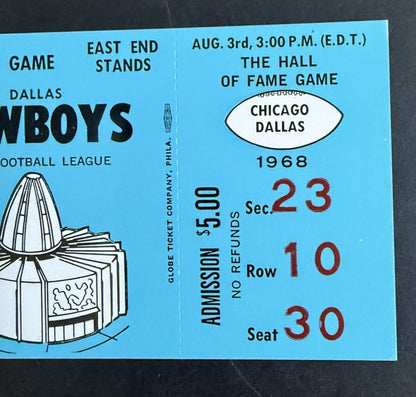 1968 HALL of FAME GAME ticket 8/3 CHICAGO BEARS Dallas Cowboys DD LEWIS debut Mt