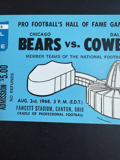 1968 HALL of FAME GAME ticket 8/3 CHICAGO BEARS Dallas Cowboys DD LEWIS debut Mt