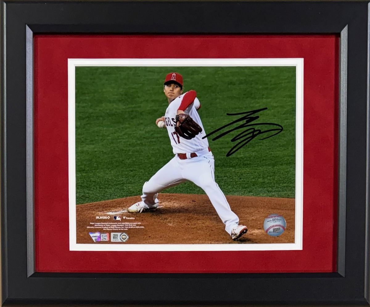 Shohei Ohtani Signed 8x10 Photo Framed Suede MVP LA Angels Auto MLB Fanatics COA