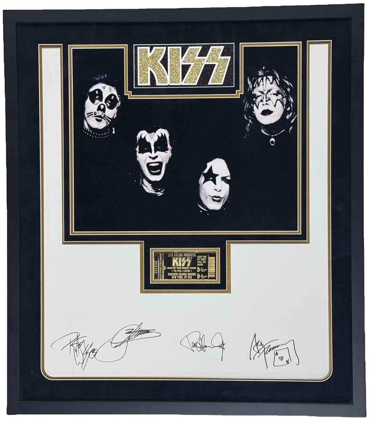 KISS Signed Poster Framed W/ LE 24K Gold Final Show Ticket Auto JSA LOA
