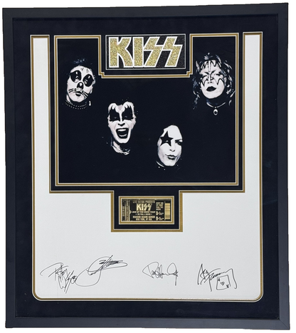 KISS Signed Poster Framed W/ LE 24K Gold Final Show Ticket Auto JSA LOA