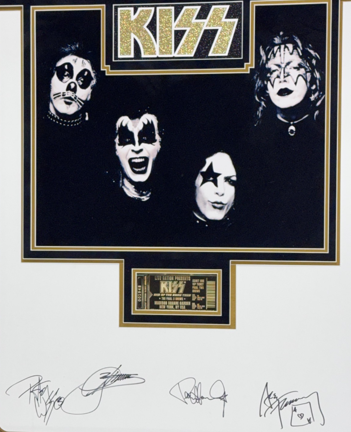 KISS Signed Poster Framed W/ LE 24K Gold Final Show Ticket Auto JSA LOA