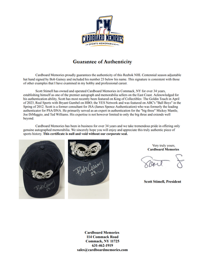 Bob Gainey HOF Signed Reebok NHL Centennial Season Hat 100 Canadiens Auto COA