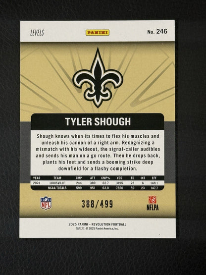 Tyler Shough 2025 Panini Revolution Rookies #246 Teal Levels /499 RC Saints Mint