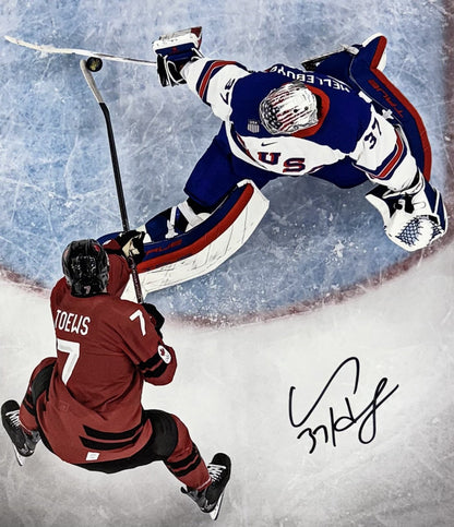 Connor Hellebuyck Devils Signed USA 16x20 Framed Photo Gold Medal Auto Fanatics
