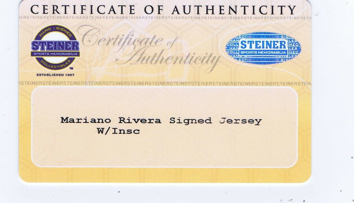Mariano Rivera signed Authentic Jersey 5 Stat bold AUTOGRAPH Steiner COA  1/1 - Cardboard Memories